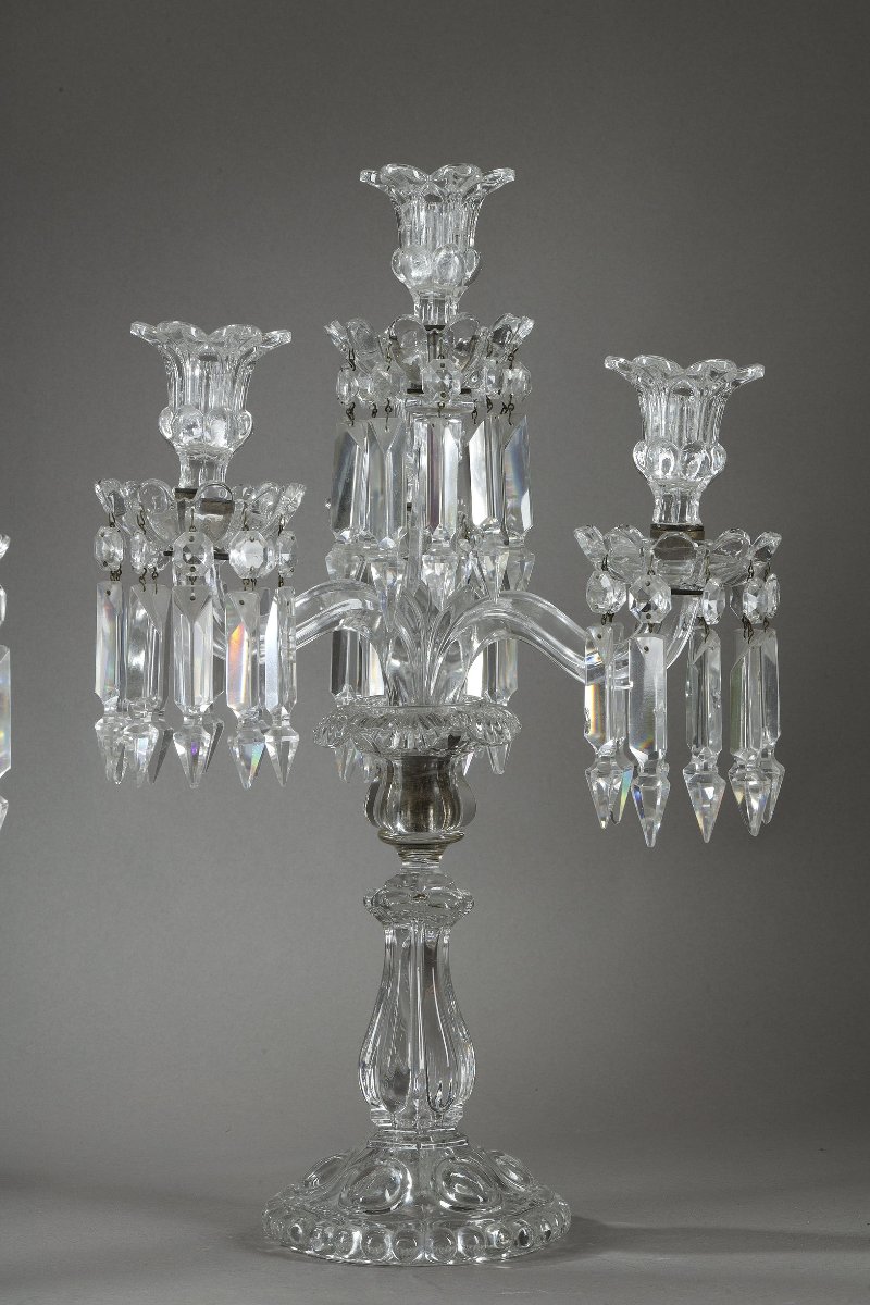 Pair Of Four-light Baccarat Candelabras Made Of Molded Crystal-photo-1