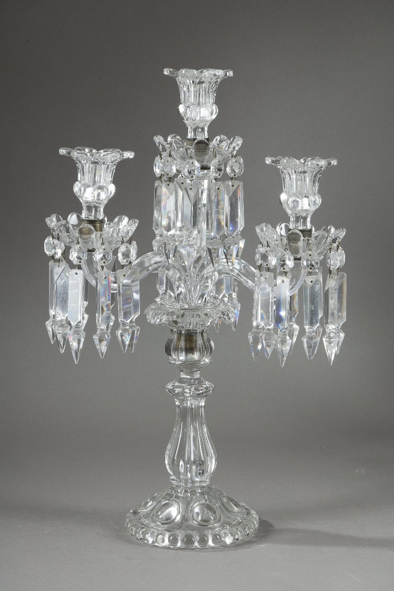 Pair Of Four-light Baccarat Candelabras Made Of Molded Crystal-photo-2