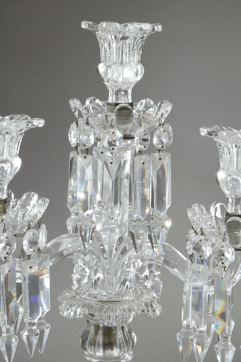 Pair Of Four-light Baccarat Candelabras Made Of Molded Crystal-photo-7
