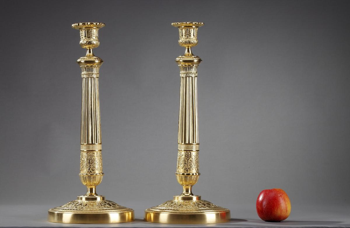 Early 19th Century Restauration Ormolu Candlesticks-photo-2
