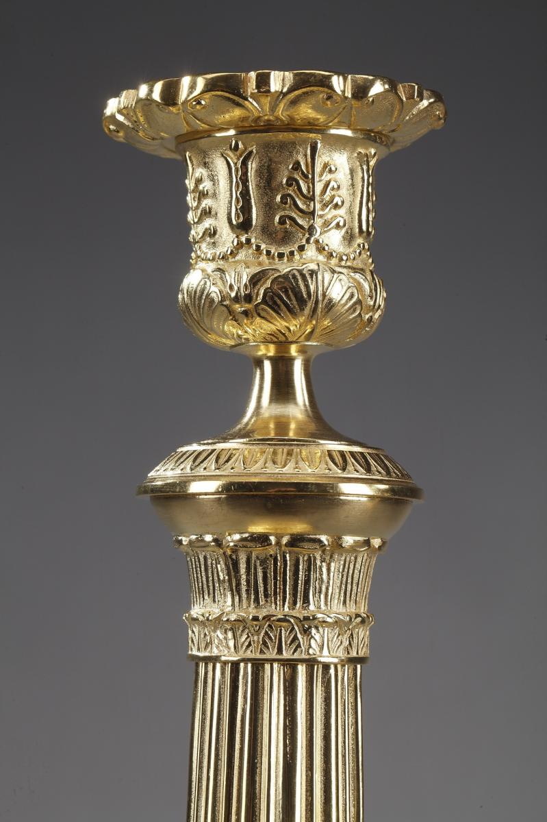 Early 19th Century Restauration Ormolu Candlesticks-photo-3