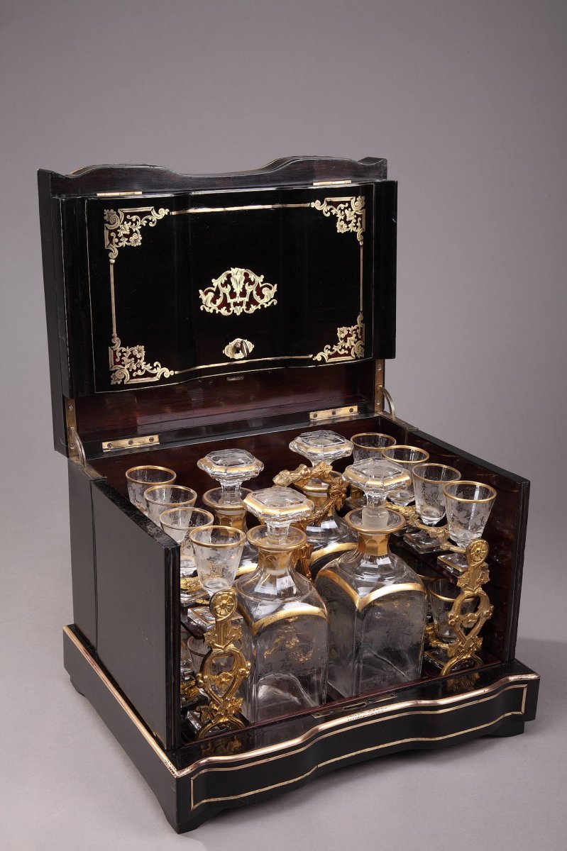 Napoleon III Liquor Cellar In Ebony With Brass Inlay-photo-2