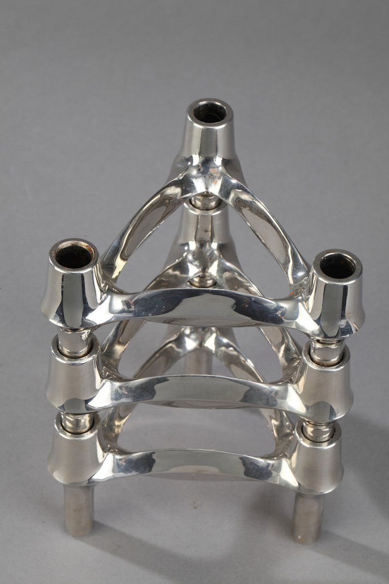 Set Of 3 Chrome-plated Metal Candlesticks By Bmf-photo-3