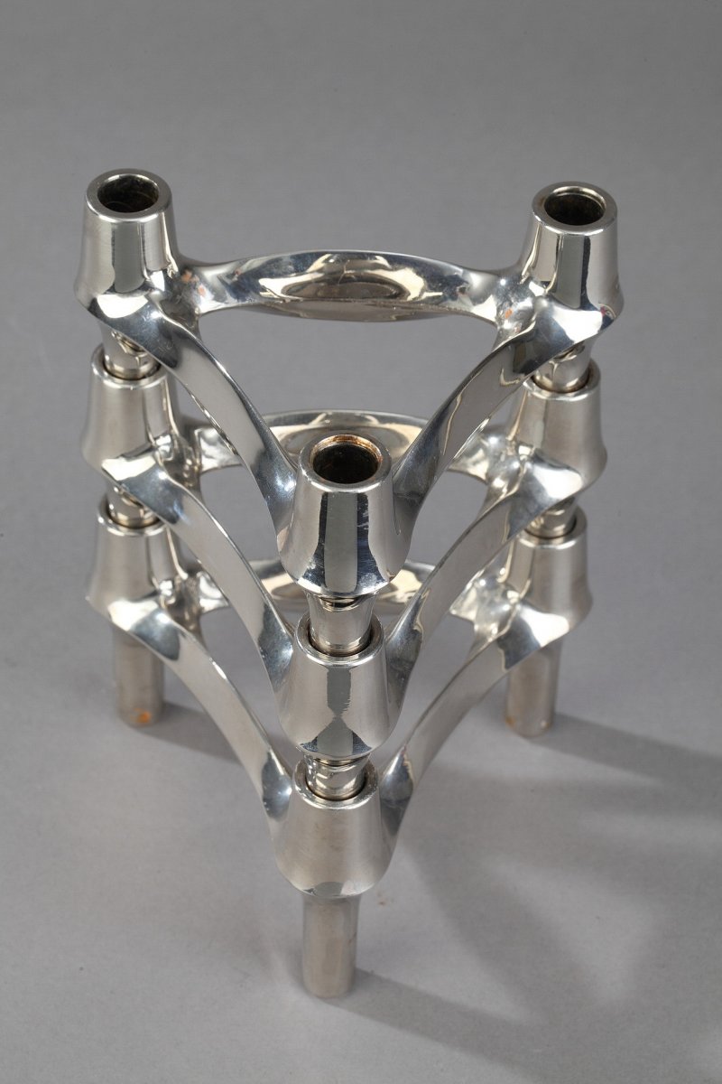 Set Of 3 Chrome-plated Metal Candlesticks By Bmf-photo-4