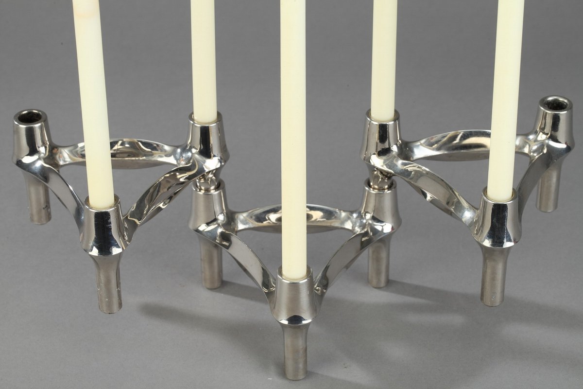 Set Of 3 Chrome-plated Metal Candlesticks By Bmf-photo-1