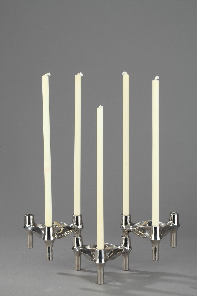 Set Of 3 Chrome-plated Metal Candlesticks By Bmf-photo-2