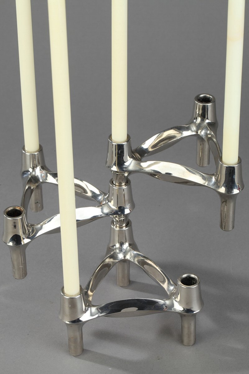 Set Of 3 Chrome-plated Metal Candlesticks By Bmf-photo-5