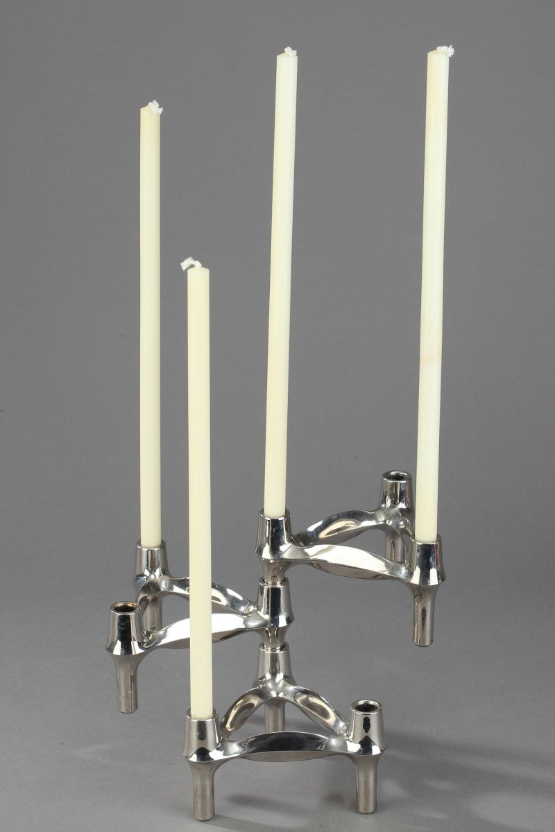 Set Of 3 Chrome-plated Metal Candlesticks By Bmf-photo-6