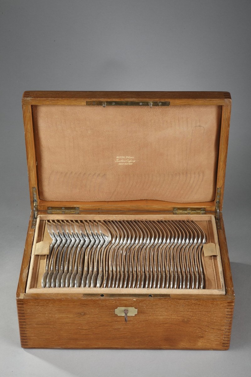 Sterling Silver Flatware Service By Silversmith Lappara & Gabril In A Case Signed Gorini Frères-photo-3