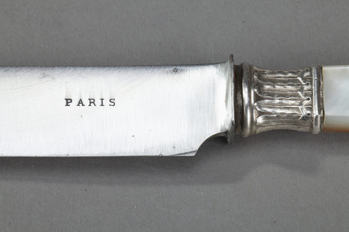 Sterling Silver Flatware Service By Silversmith Lappara & Gabril In A Case Signed Gorini Frères-photo-5