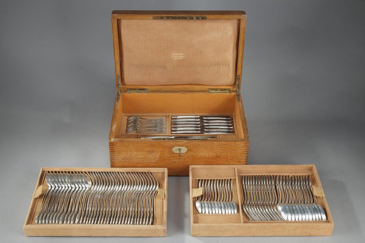 Sterling Silver Flatware Service By Silversmith Lappara & Gabril In A Case Signed Gorini Frères