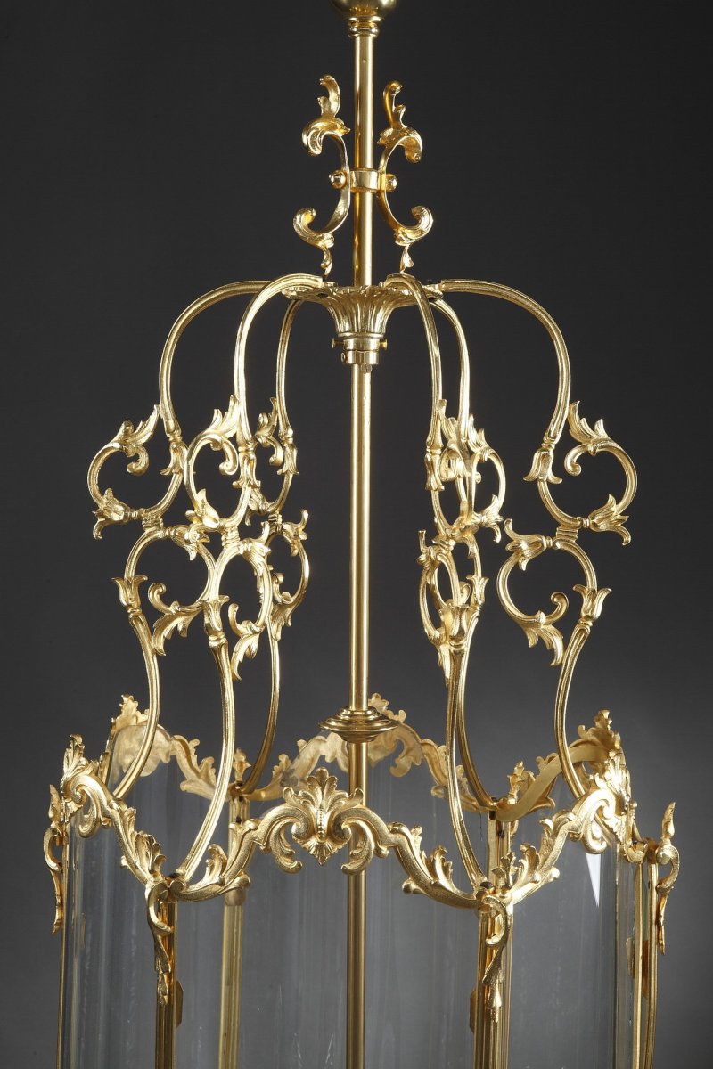 Grande Lanterne De Style Louis XV En Bronze Doré-photo-4