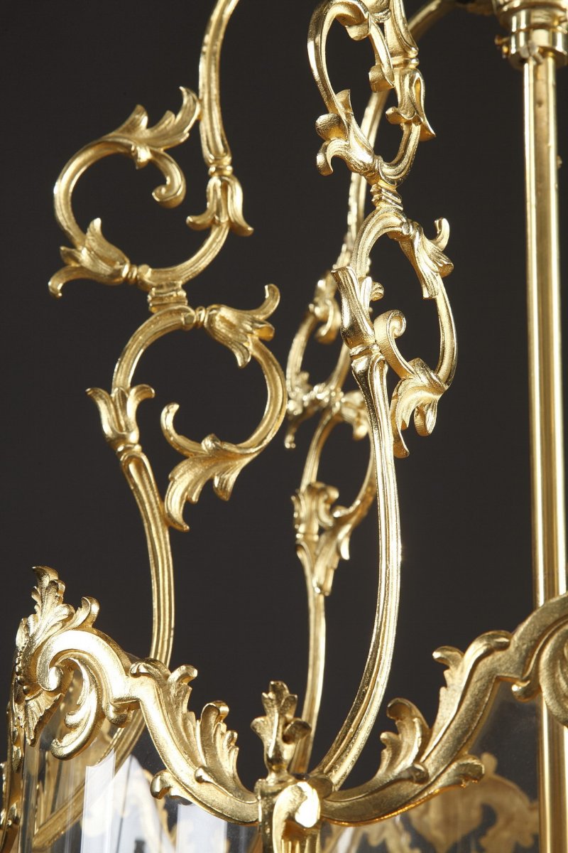 Grande Lanterne De Style Louis XV En Bronze Doré-photo-7