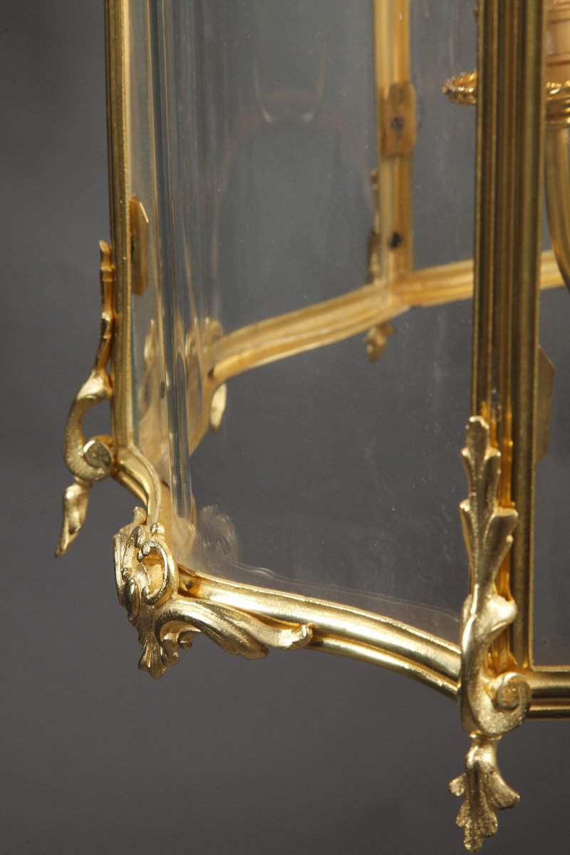 Grande Lanterne De Style Louis XV En Bronze Doré-photo-8