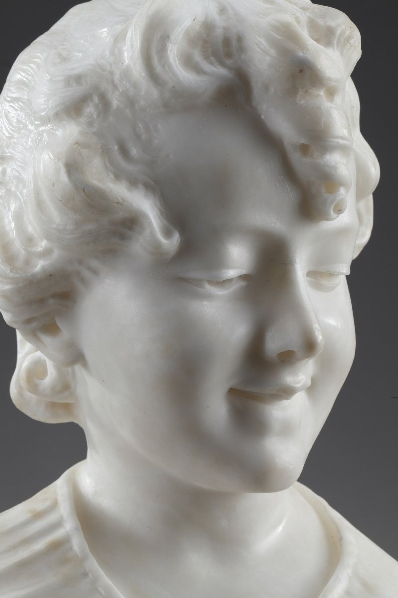 Sculpture En Albâtre : Buste De Jeune Fille, XIXe Siècle-photo-2