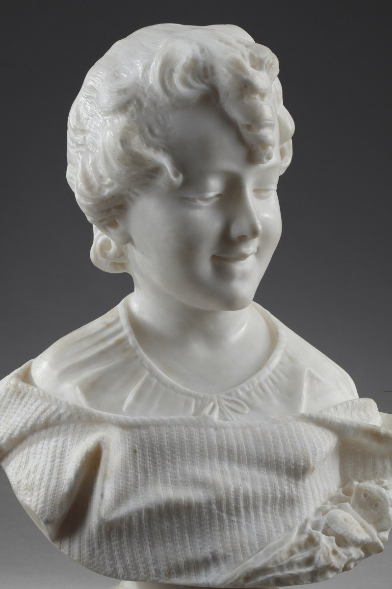 Sculpture En Albâtre : Buste De Jeune Fille, XIXe Siècle-photo-3