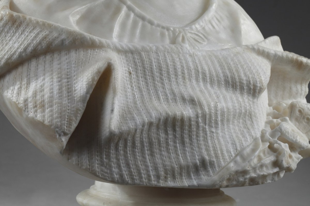 19th Century Alabaster Sculpture: Bust Of A Young Girl-photo-1