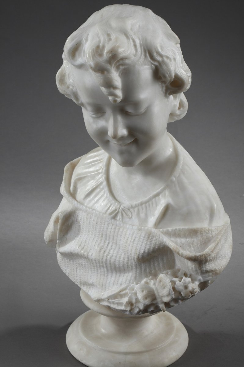 Sculpture En Albâtre : Buste De Jeune Fille, XIXe Siècle-photo-2