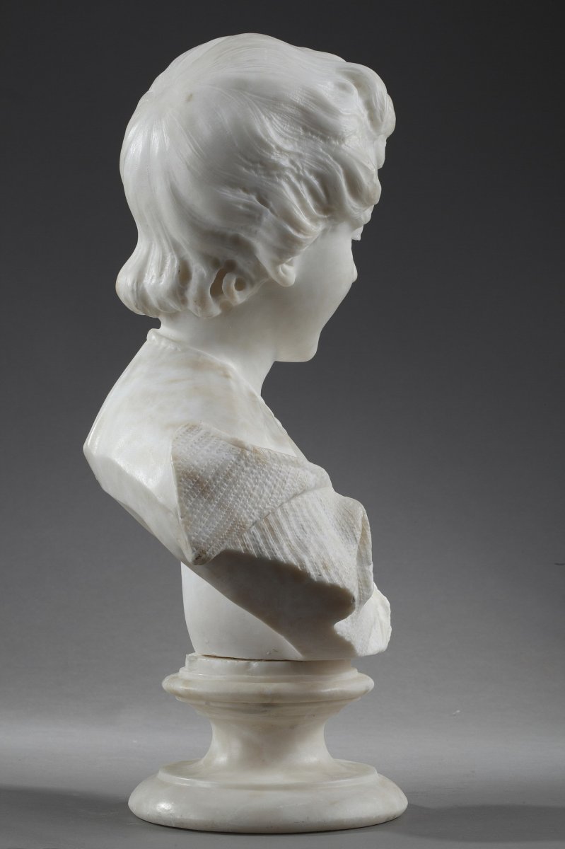 19th Century Alabaster Sculpture: Bust Of A Young Girl-photo-4