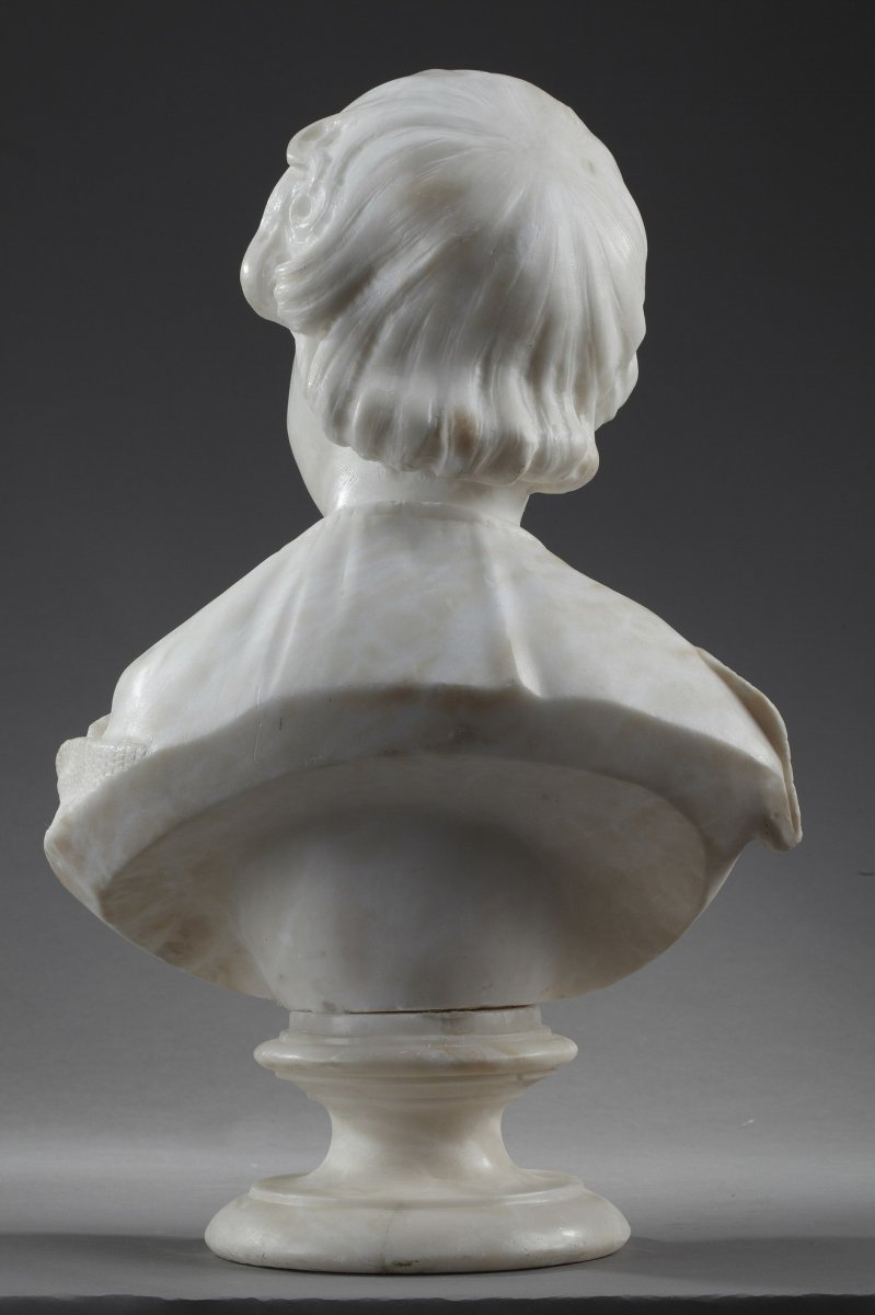 Sculpture En Albâtre : Buste De Jeune Fille, XIXe Siècle-photo-5