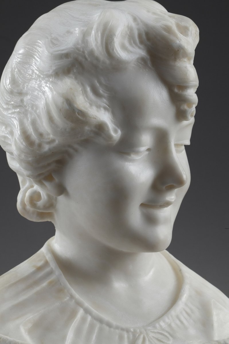 Sculpture En Albâtre : Buste De Jeune Fille, XIXe Siècle-photo-7