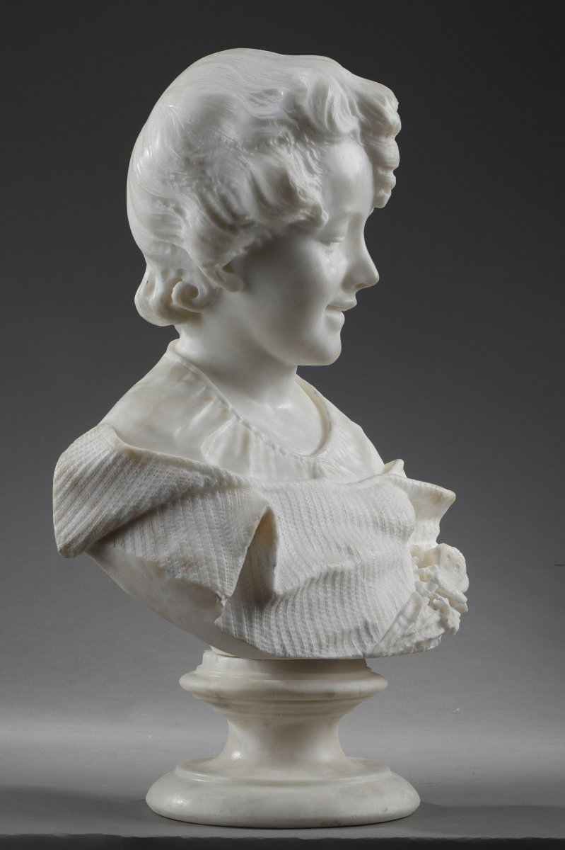 19th Century Alabaster Sculpture: Bust Of A Young Girl-photo-8