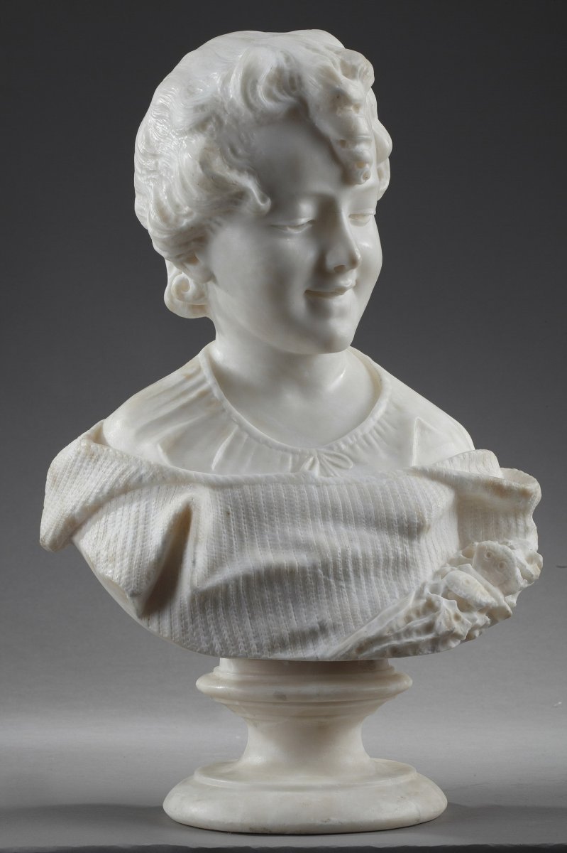 Sculpture En Albâtre : Buste De Jeune Fille, XIXe Siècle