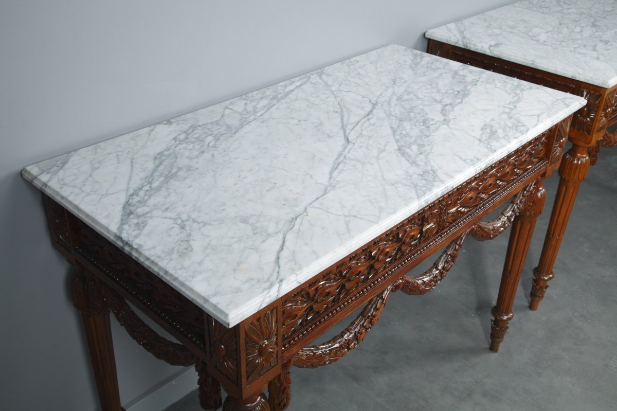 Pair Of Louis XVI-style Walnut Consoles Tables-photo-1