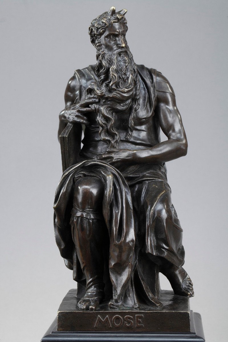 Marble Inkwell: Moses By Michelangelo, Napoleon III Period-photo-3