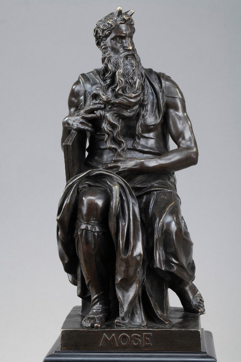 Encrier En Marbre Et Bronze Représentant Moïse De Michel-ange-photo-3