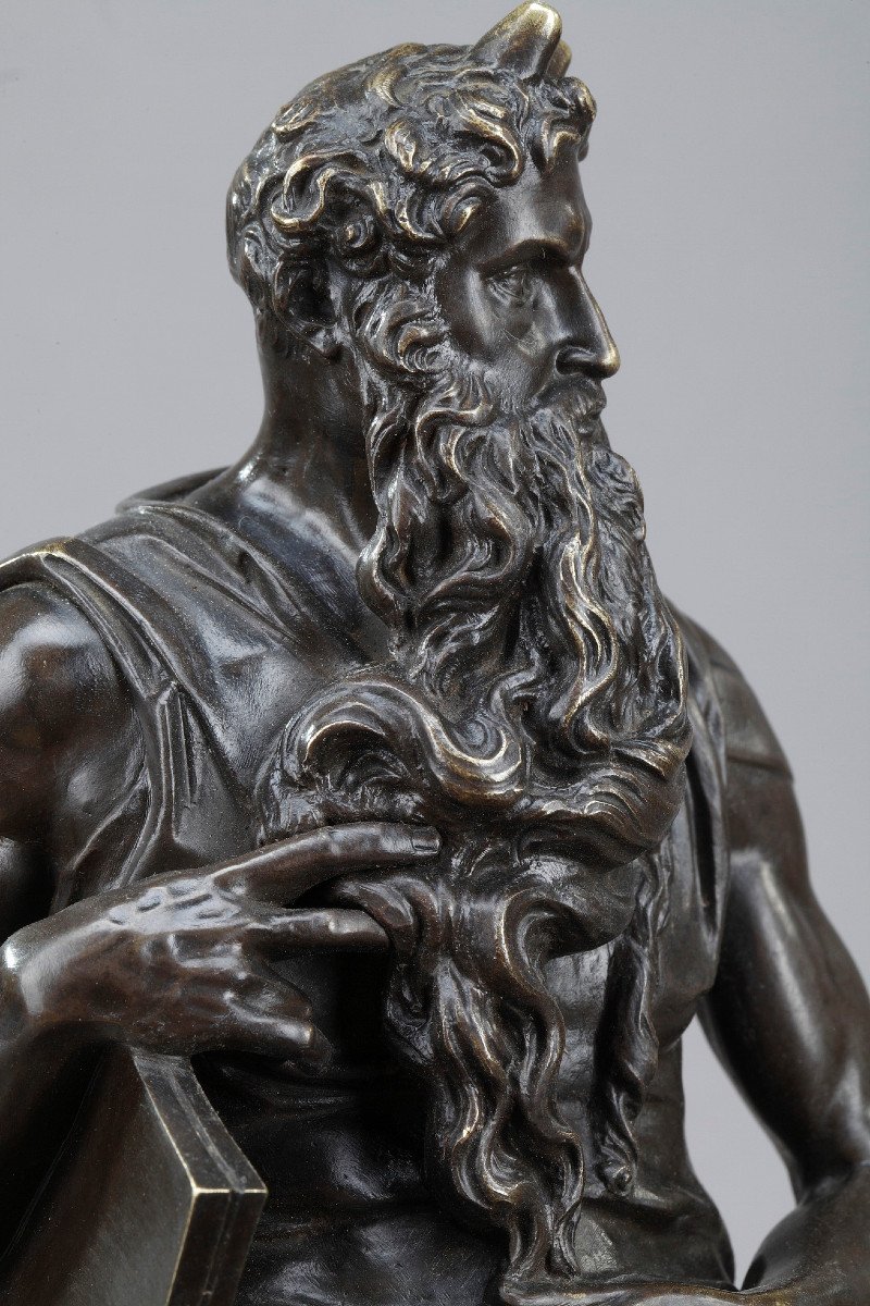 Marble Inkwell: Moses By Michelangelo, Napoleon III Period-photo-4