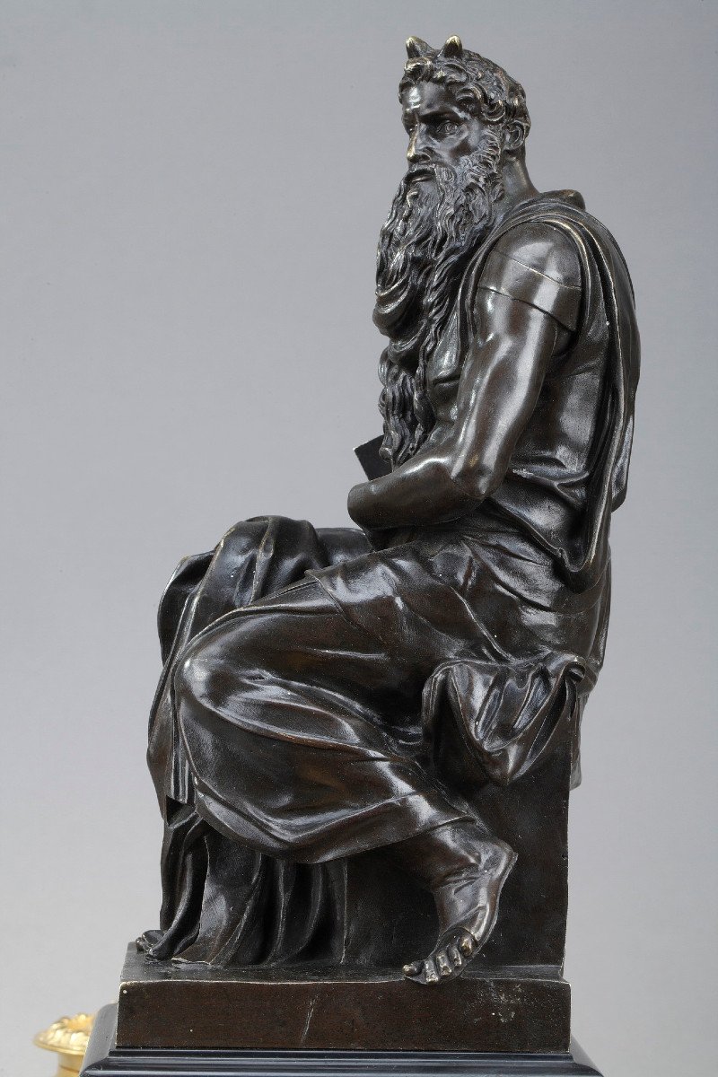 Marble Inkwell: Moses By Michelangelo, Napoleon III Period-photo-5