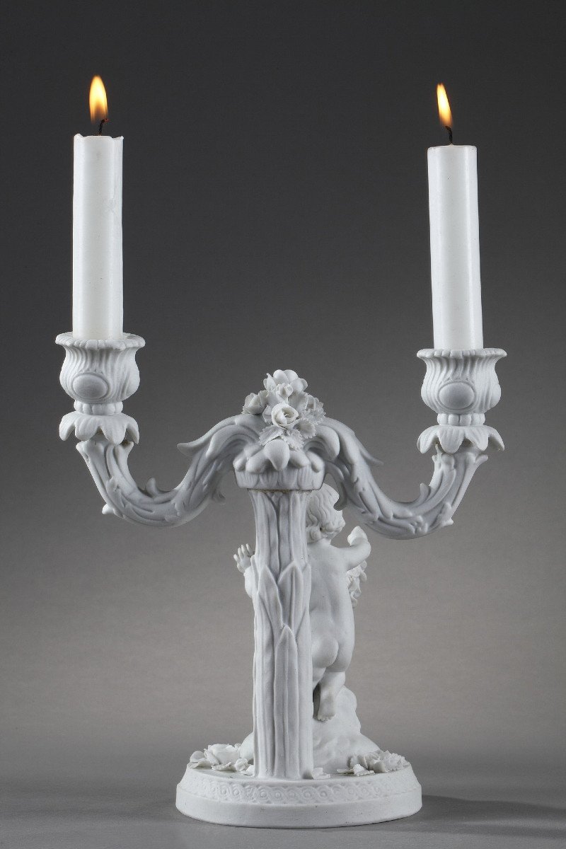 Pair Of Bisque Candlesticks In Sevres Taste-photo-1