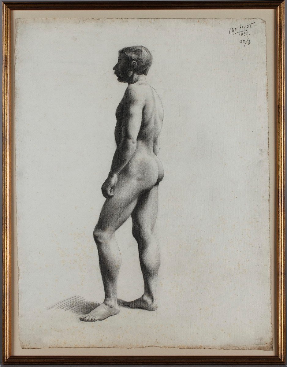 4 Nude Drawings After A Live Model By V. Geoffroy, Circa 1895-photo-2