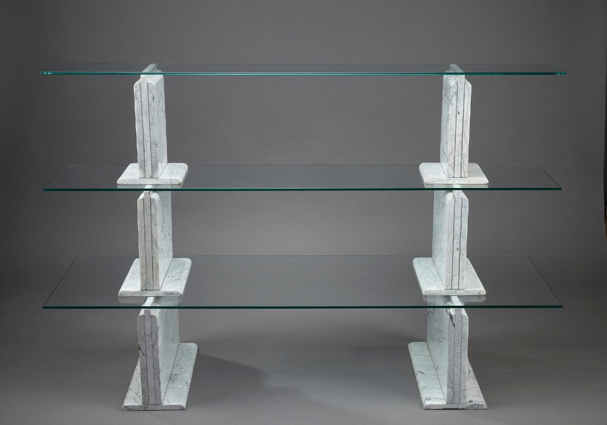 Carrara Marble Bookcase With Glass Shelves-photo-2