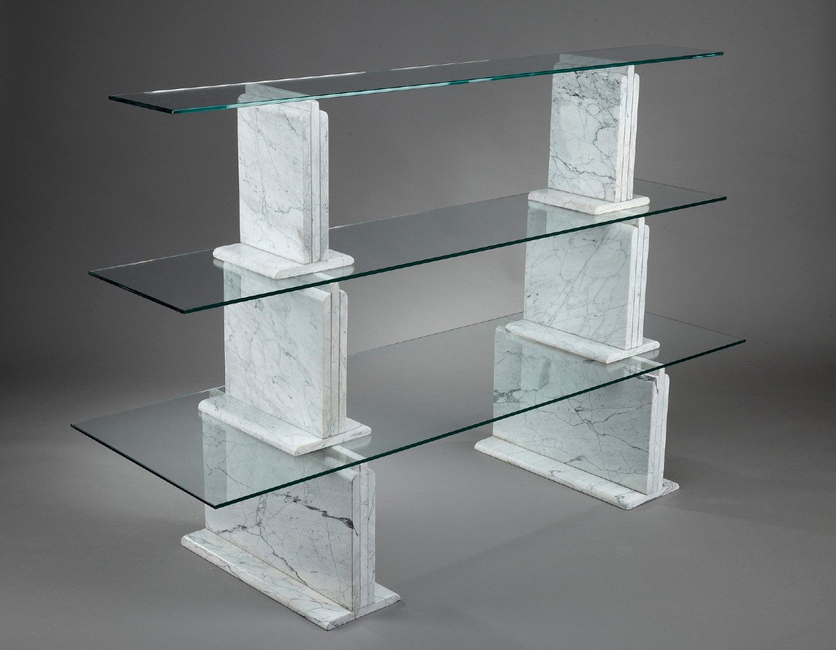 Carrara Marble Bookcase With Glass Shelves-photo-3