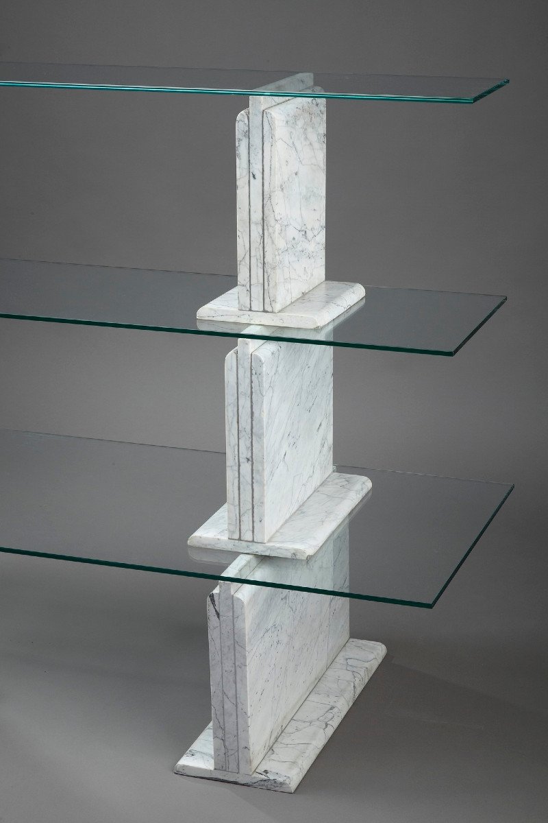 Carrara Marble Bookcase With Glass Shelves-photo-4