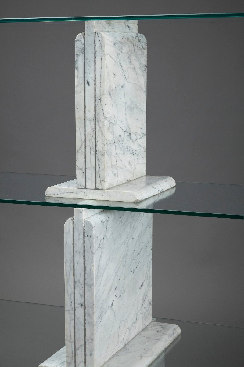 Carrara Marble Bookcase With Glass Shelves-photo-1