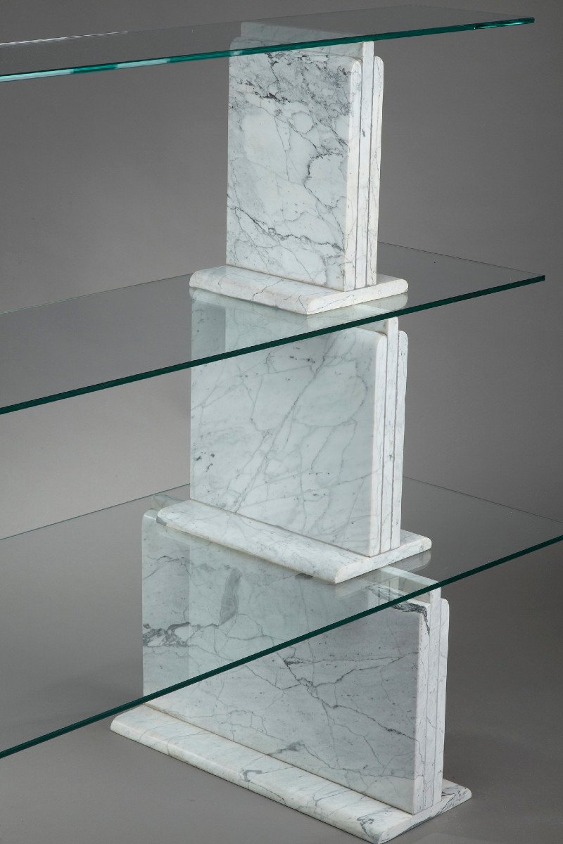 Carrara Marble Bookcase With Glass Shelves-photo-3