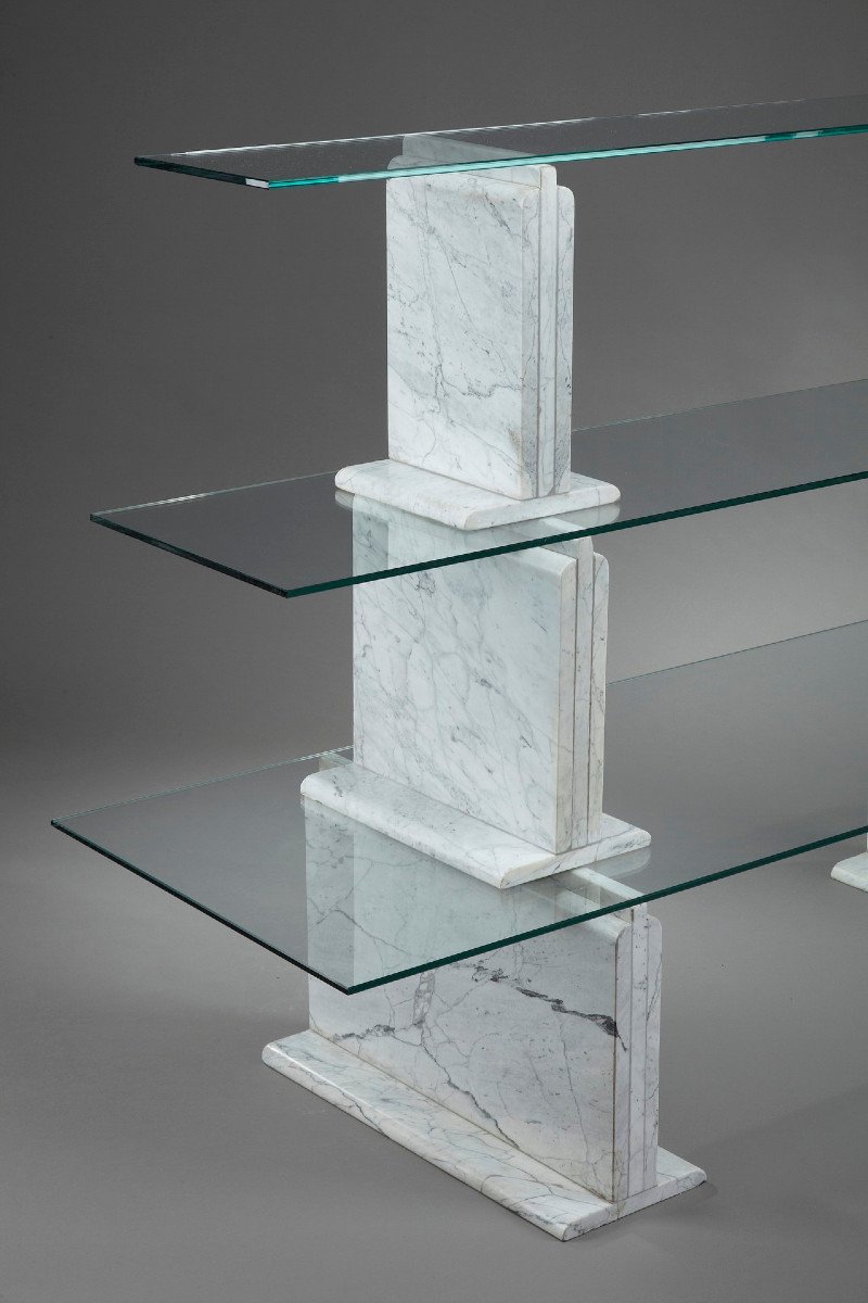 Carrara Marble Bookcase With Glass Shelves-photo-7