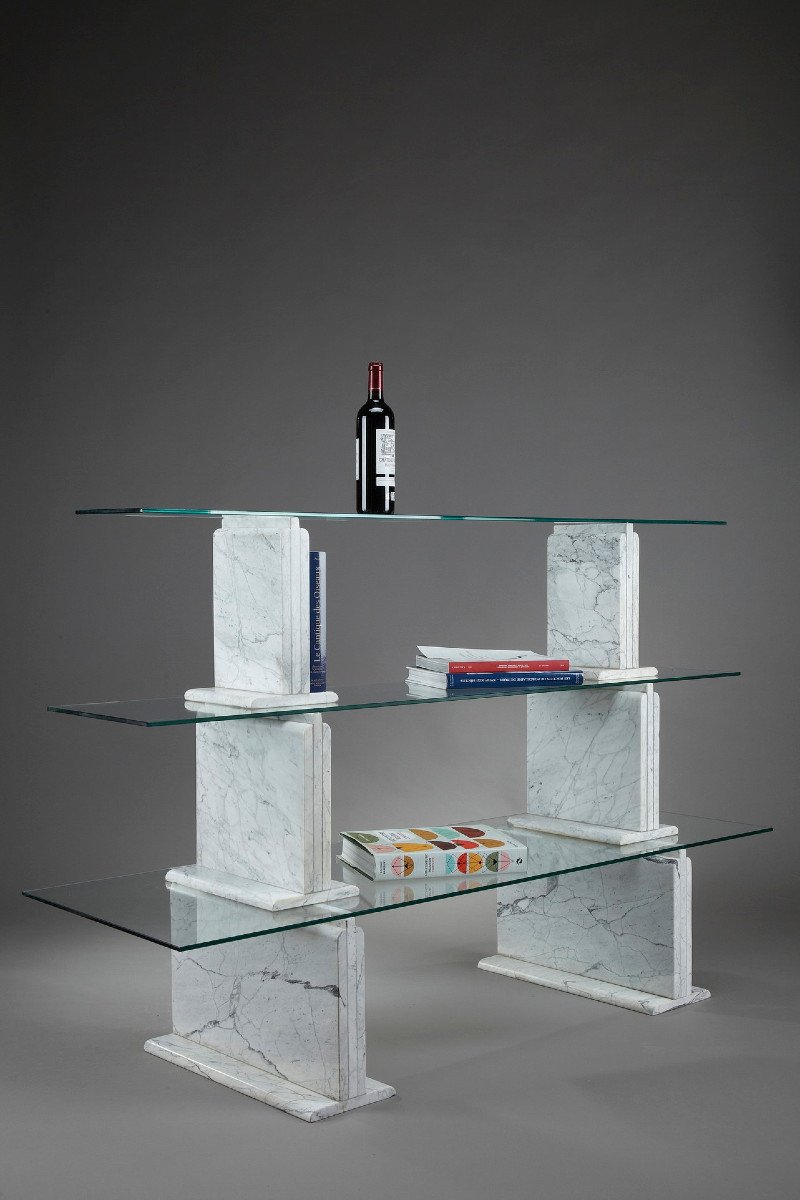 Carrara Marble Bookcase With Glass Shelves-photo-8