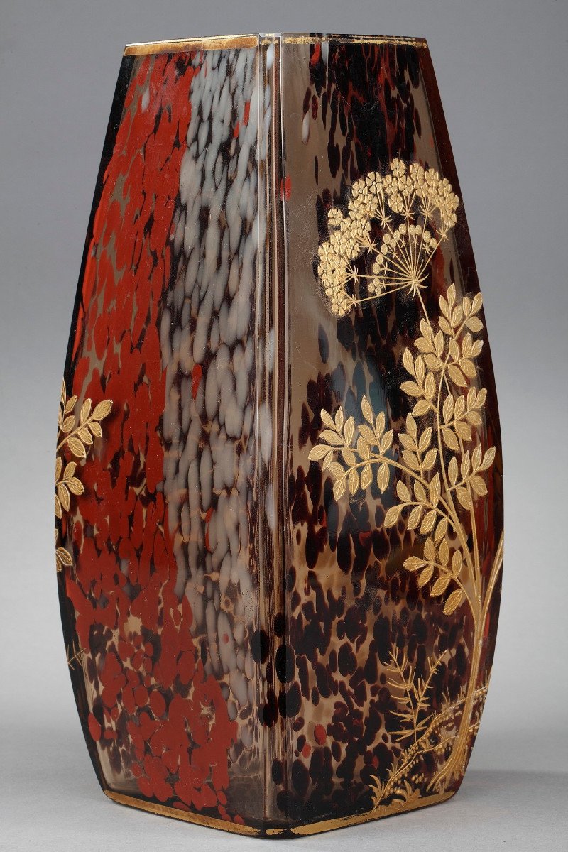 Art Nouveau Speckled Glass Vase Attributed To Ernest Léveillé (1841-1913)-photo-1