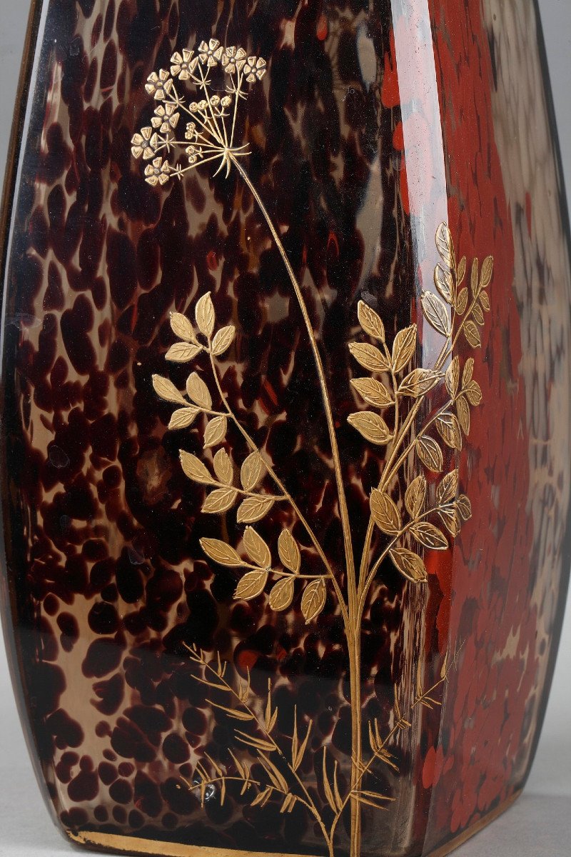 Art Nouveau Speckled Glass Vase Attributed To Ernest Léveillé (1841-1913)-photo-6
