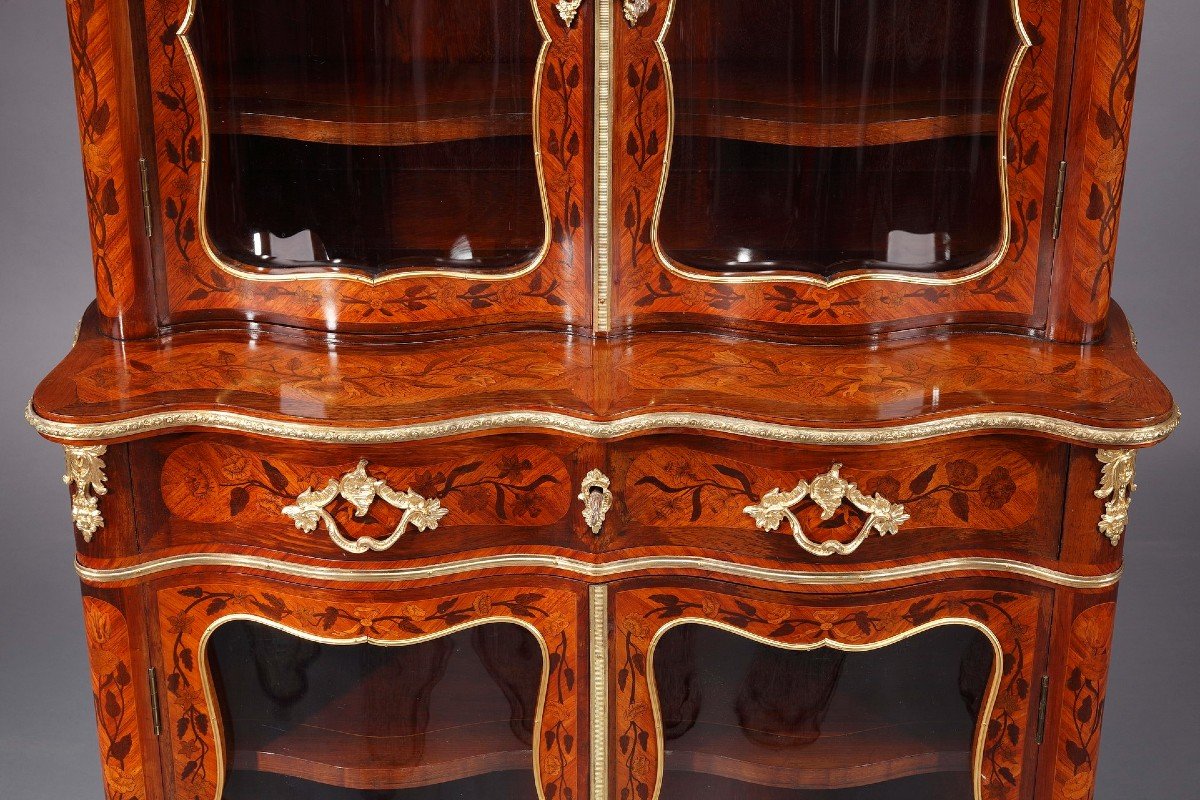 Louis XV-style Vitrine With Marquetry Decoration-photo-6