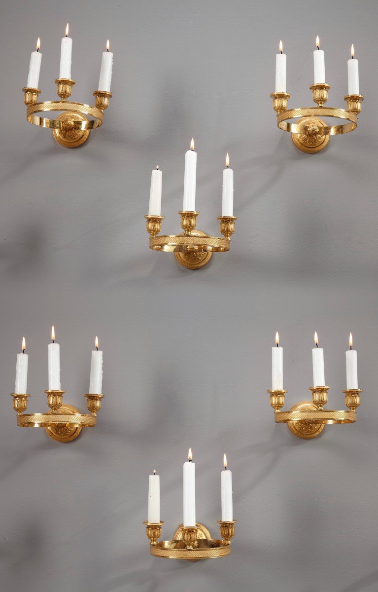 Six Charles X Gilded Bronze Wall Sconces