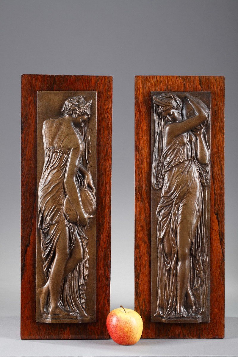 Pair Of Bas-relief, "women Carrying Water".-photo-2