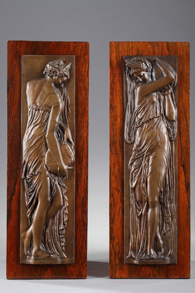 Pair Of Bas-relief, "women Carrying Water".