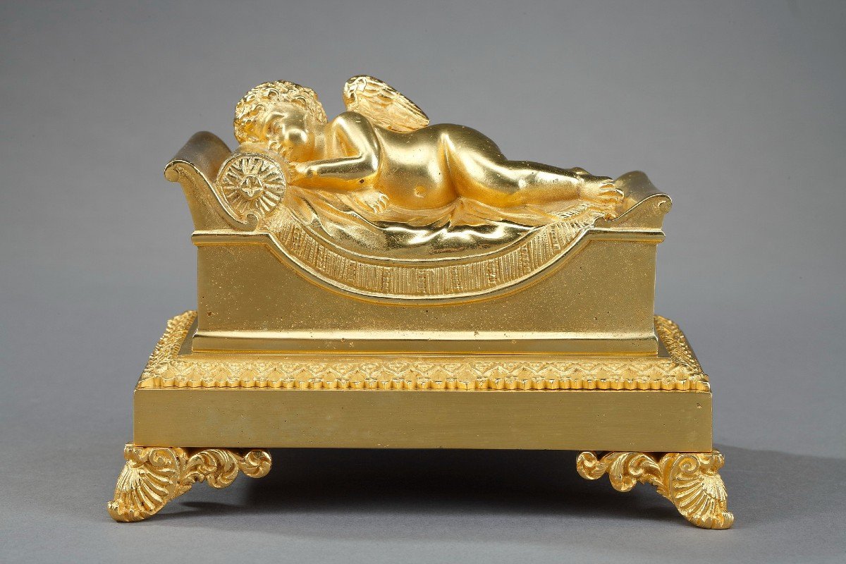 Bronze Inkwell Of A Sleeping Putto-photo-3