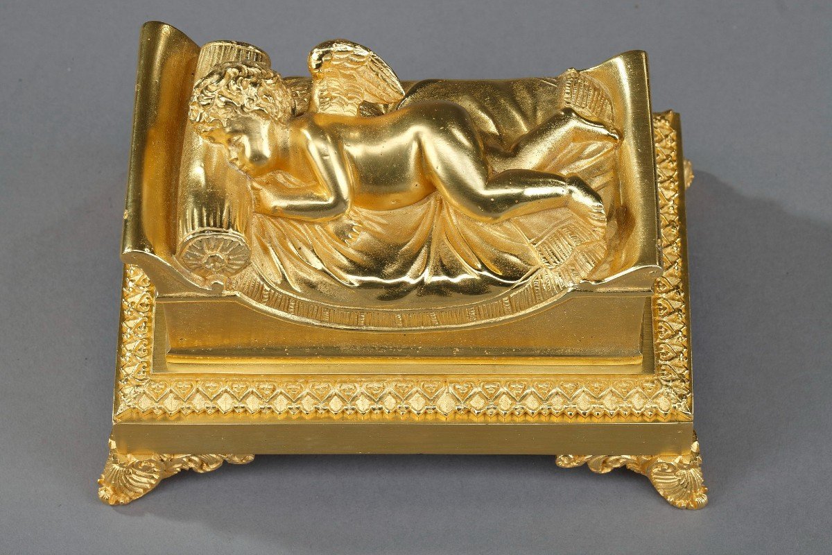 Bronze Inkwell Of A Sleeping Putto-photo-2