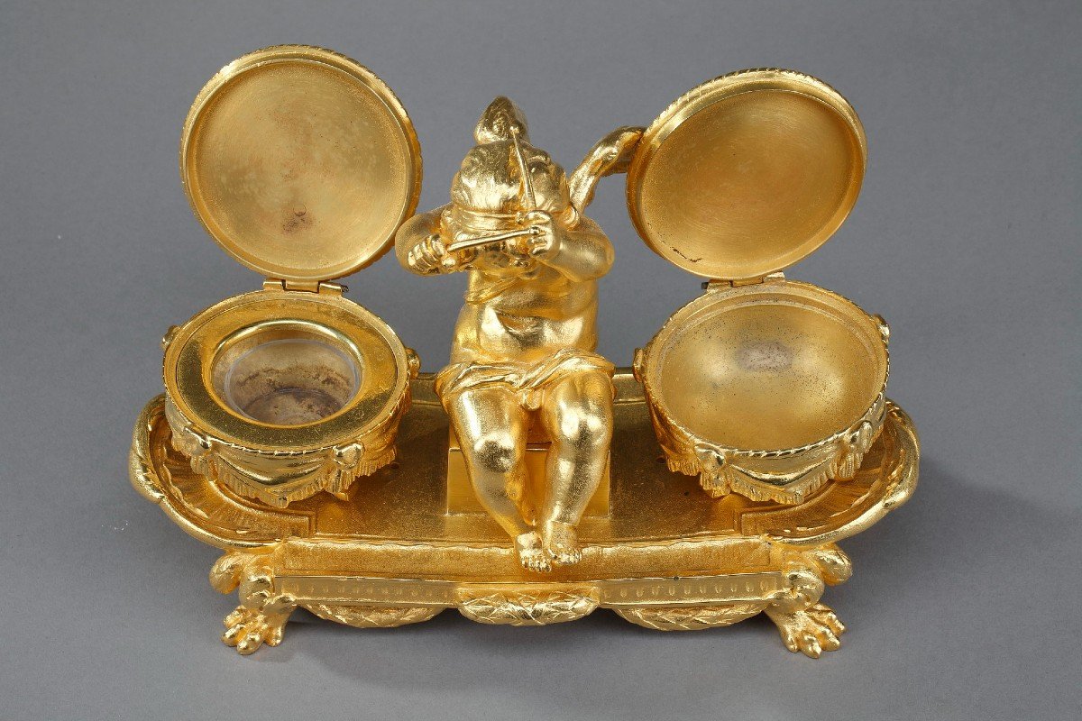 Gilt Bronze Inkwell, -photo-7